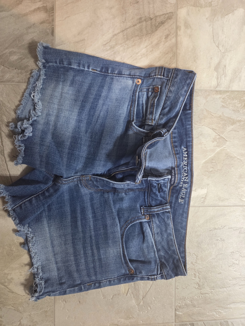 American Eagle Outfitters Women's Distressed Medium Blue Denim Jean Shorts
